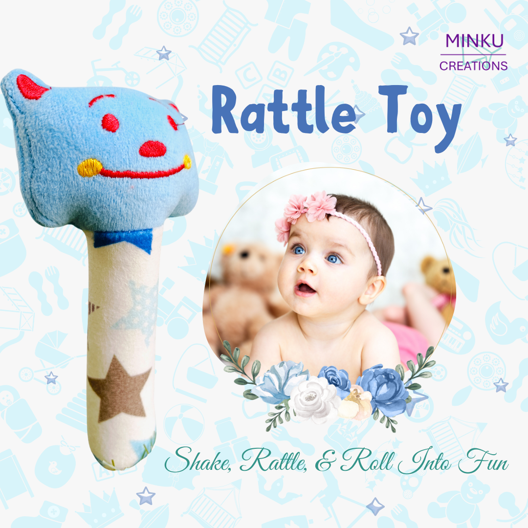 KitMik Cute Face Rattle Cum Soft Toy-Blue,3+ Months - Image 2
