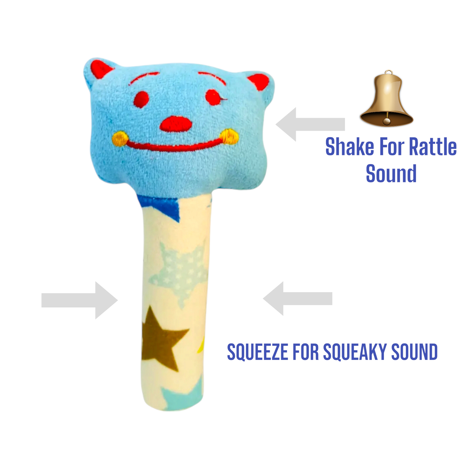 KitMik Cute Face Rattle Cum Soft Toy-Blue,3+ Months - Image 3