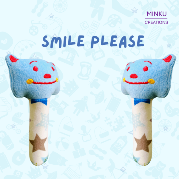 KitMik Cute Face Rattle Cum Soft Toy-Blue,3+ Months