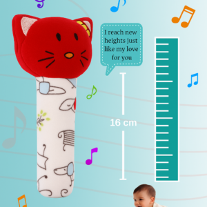 KitMik Kitty Face Rattle Cum Soft Toy-Red,3+ Months - Image 3