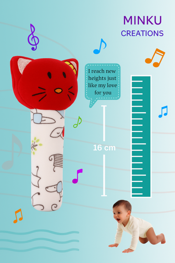 KitMik Kitty Face Rattle Cum Soft Toy-Red,3+ Months