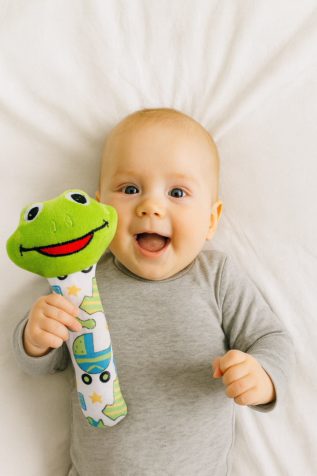 KitMik Frog Face Rattle Cum Soft Toy-Green,3+ Months - Image 5