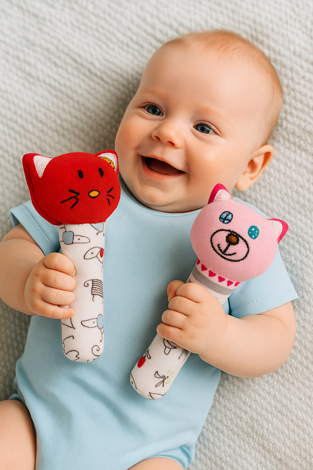 KitMik Kitty Face Rattle Cum Soft Toy-Red,3+ Months - Image 4