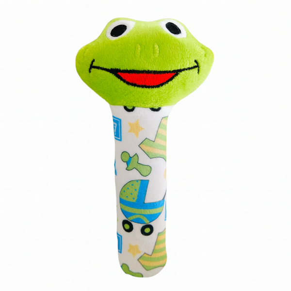 KitMik Frog Face Rattle Cum Soft Toy-Green,3+ Months