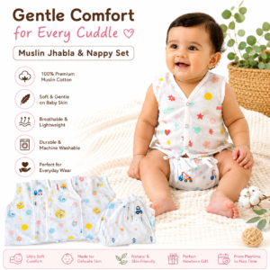 Muslin Jhabla and Nappy combo-Pack of 4 - Image 2