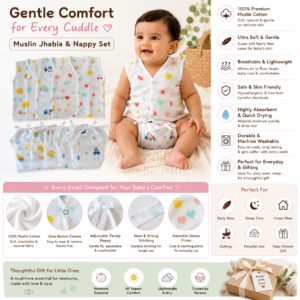Muslin Jhabla and Nappy combo-Pack of 4 - Image 5