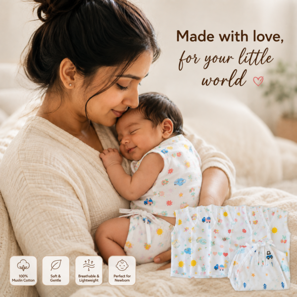Muslin Jhabla and Nappy combo-Pack of 4