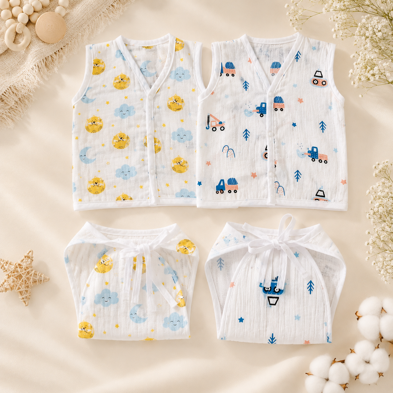 Muslin Jhabla and Nappy combo-Pack of 4 - Image 3
