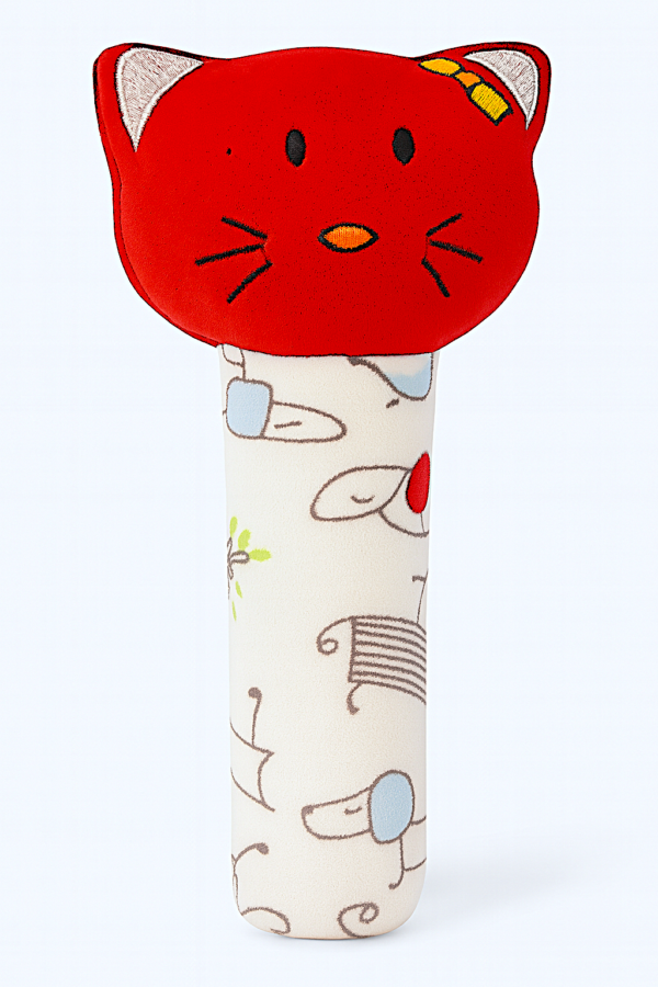 KitMik Kitty Face Rattle Cum Soft Toy-Red,3+ Months