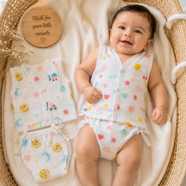 Muslin Jhabla and Nappy combo-Pack of 2