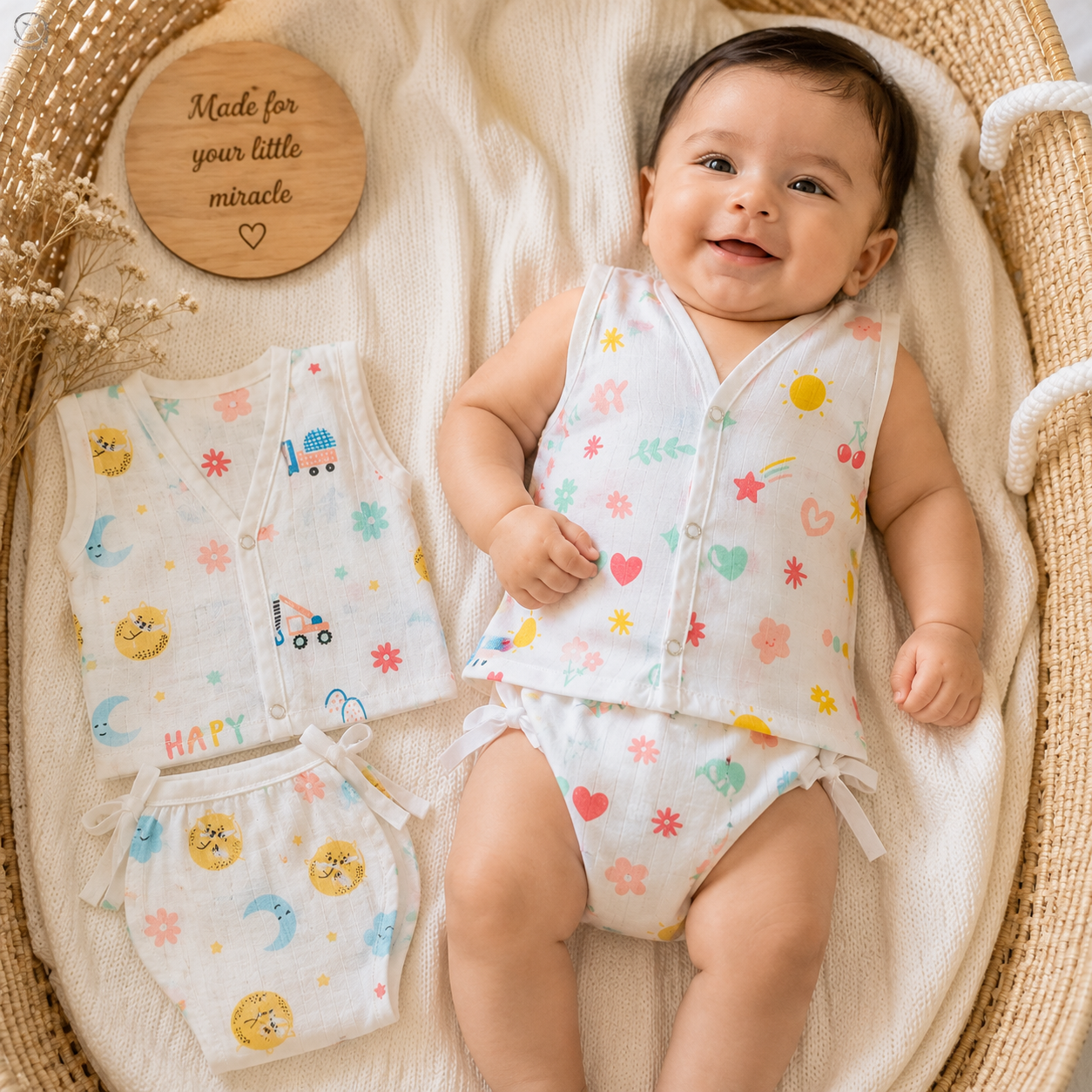 Muslin Jhabla and Nappy combo-Pack of 2 - Image 5
