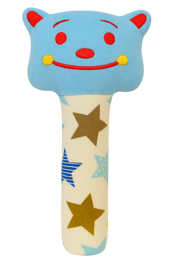 KitMik Cute Face Rattle Cum Soft Toy-Blue,3+ Months