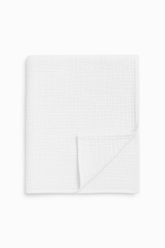 KitMik Organic Crinkled Muslin Baby Swaddle/Towel/Blanket for Infant and Toddlers Kids Boys and Girls-White