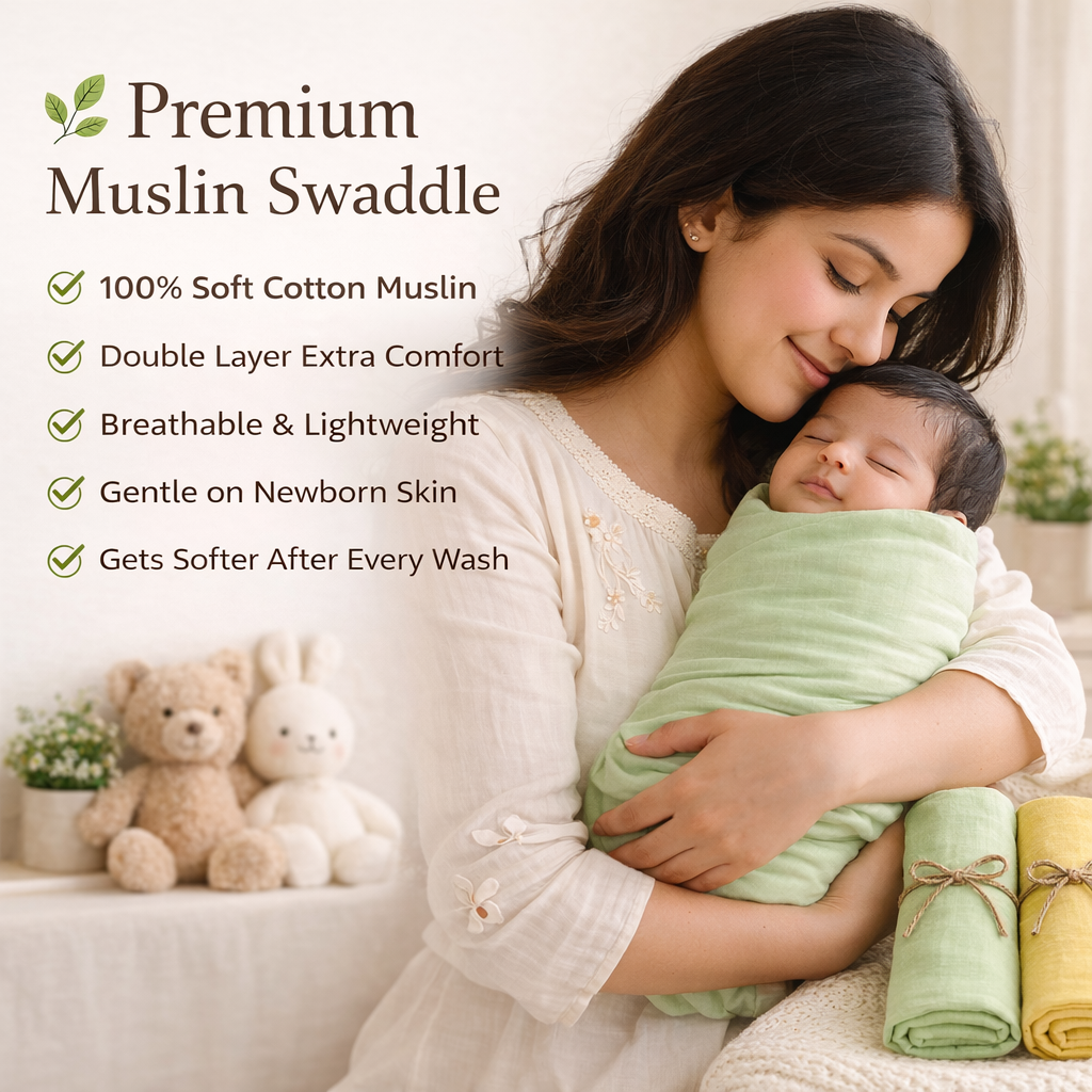 KitMik Crinkled Muslin cotton Baby Swaddle Set, Baby Towel, Size-105cm x 105 cm, 0-18 Month+, Muslin Swaddle Wrap for New Born, Pack of 3,Yellow Olive & White