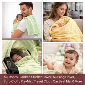 KitMik Crinkled Muslin cotton Baby Swaddle Set, Baby Towel, Size-105cm x 105 cm, 0-18 Month+, Muslin Swaddle Wrap for New Born, Pack of 3,Yellow Olive & White - Image 4