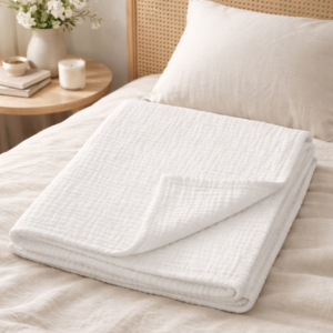 KitMik Organic Crinkled Muslin Baby Swaddle/Towel/Blanket for Infant and Toddlers Kids Boys and Girls-White - Image 5
