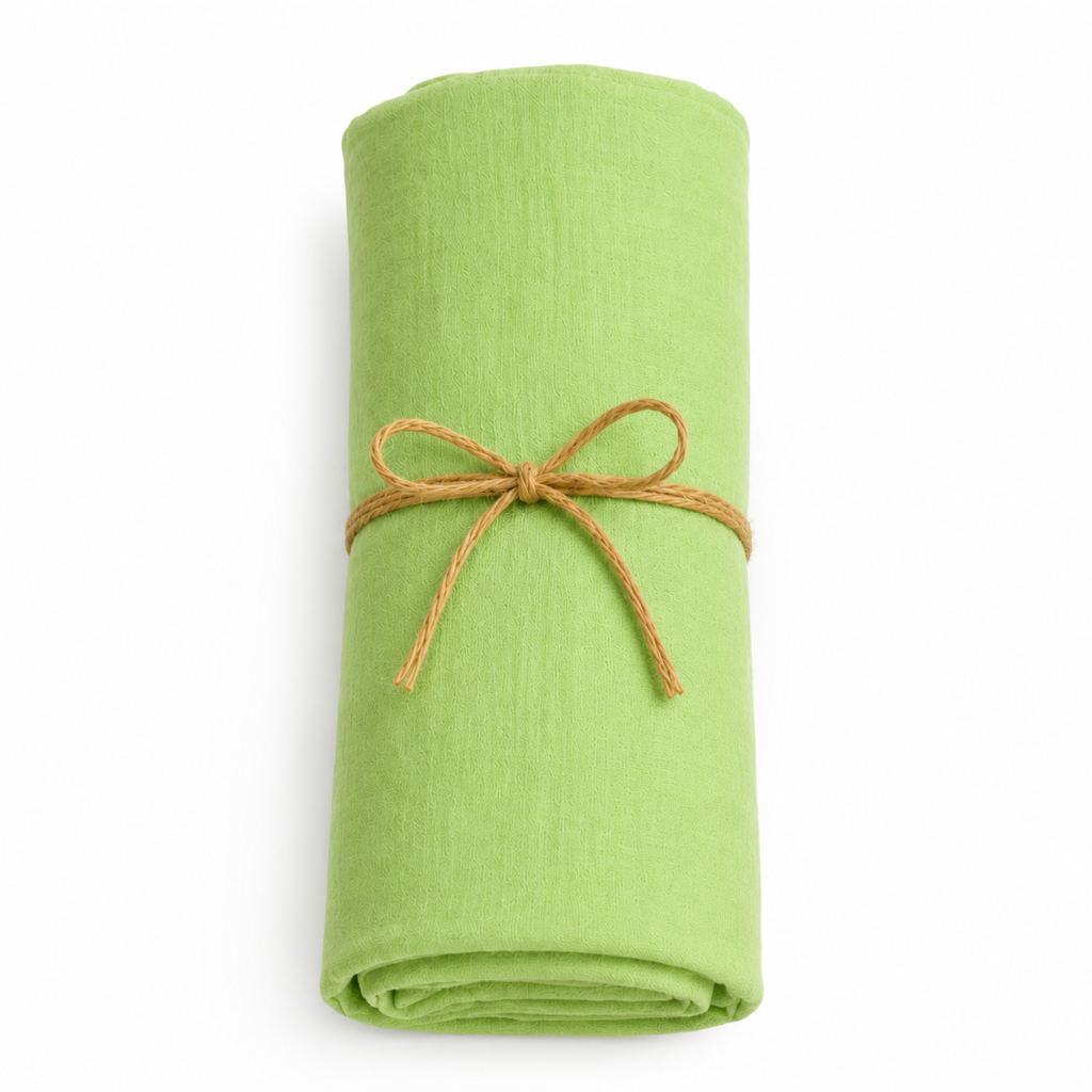 KitMik Organic Crinkled Muslin Baby Swaddle/Towel/Blanket for Infant and Toddlers Kids Boys and Girls-Green