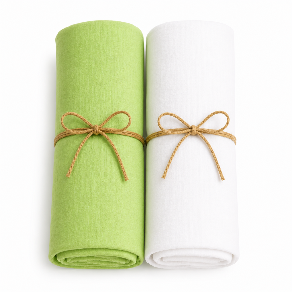 KitMik Crinkled Muslin Baby Swaddle Set, Baby Towel, Swaddle Blanket Size-105cm x 105 cm, 0-18 Month+, Muslin Swaddle Wrap for New Born, Pack of 2,White,Green