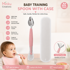 KitMik Double Side Head 2 in 1 Silicone Food Spoon, Stainless Steel Fruit Scraper for Baby & Toddler, Fruit Scraping & Feeding Spoons with Travel Case - Image 4