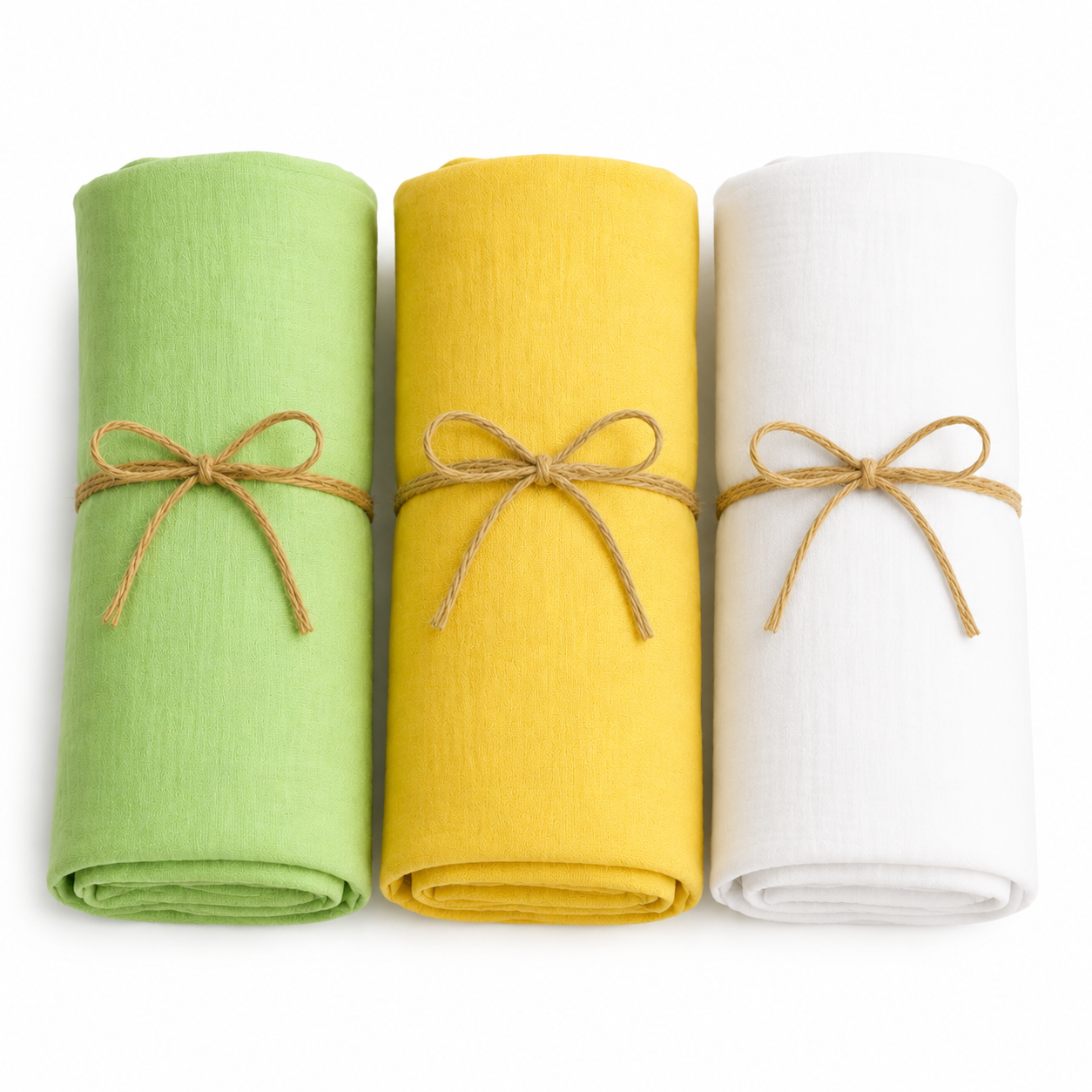 KitMik Crinkled Muslin cotton Baby Swaddle Set, Baby Towel, Size-105cm x 105 cm, 0-18 Month+, Muslin Swaddle Wrap for New Born, Pack of 3,Yellow Olive & White - Image 1
