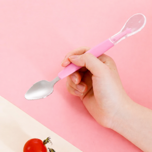 KitMik Double Side Head 2 in 1 Silicone Food Spoon, Stainless Steel Fruit Scraper for Baby & Toddler, Fruit Scraping & Feeding Spoons with Travel Case - Image 7