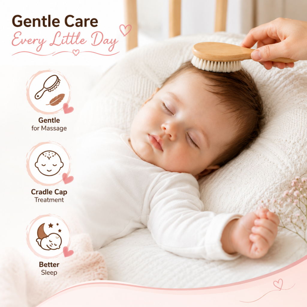 KitMik Natural Wooden Baby Hair Brush – Soft Natural Bristle Baby Brush for Scalp Health & Cradle Cap Treatment