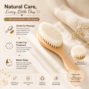 KitMik Natural Wooden Baby Hair Brush – Soft Natural Bristle Baby Brush for Scalp Health & Cradle Cap Treatment - Image 5