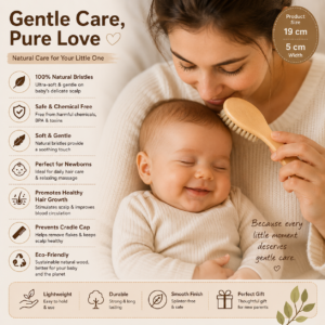KitMik Natural Wooden Baby Hair Brush – Soft Natural Bristle Baby Brush for Scalp Health & Cradle Cap Treatment - Image 3