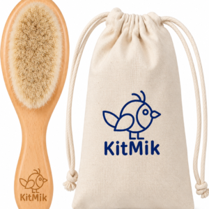 KitMik Natural Wooden Baby Hair Brush – Soft Natural Bristle Baby Brush for Scalp Health & Cradle Cap Treatment - Image 1