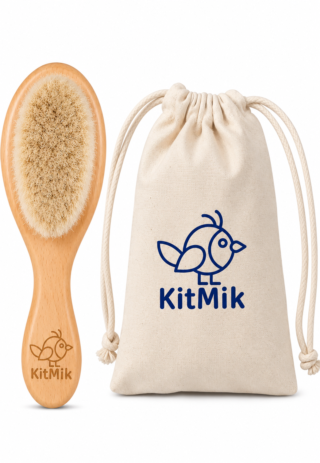 KitMik Natural Wooden Baby Hair Brush – Soft Natural Bristle Baby Brush for Scalp Health & Cradle Cap Treatment - Image 1